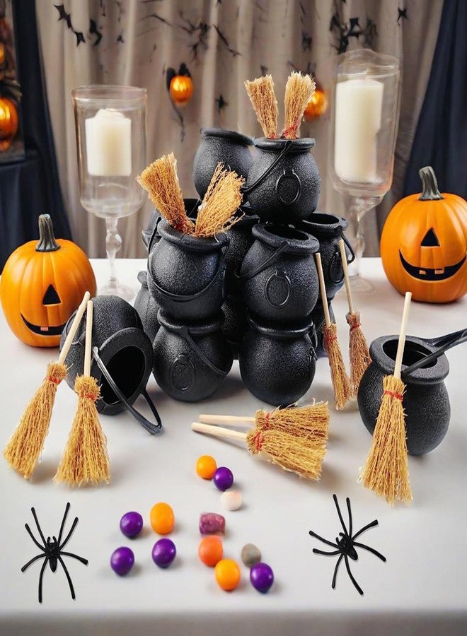 ROYHOO 48PCS Halloween Mini Witch Cauldron Set- 12 Pack Small Plastic Black Candy Cauldron with Spider, Broom, Witch Hat for Halloween Dollhouse Craft Accessories Table Decoration Supply - Image 5